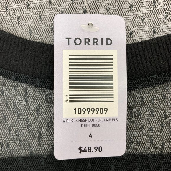 New Torrid Black Mesh Floral Embroidered Flare Sleeve Feminine Top 4X Whimsigoth - Picture 5 of 12